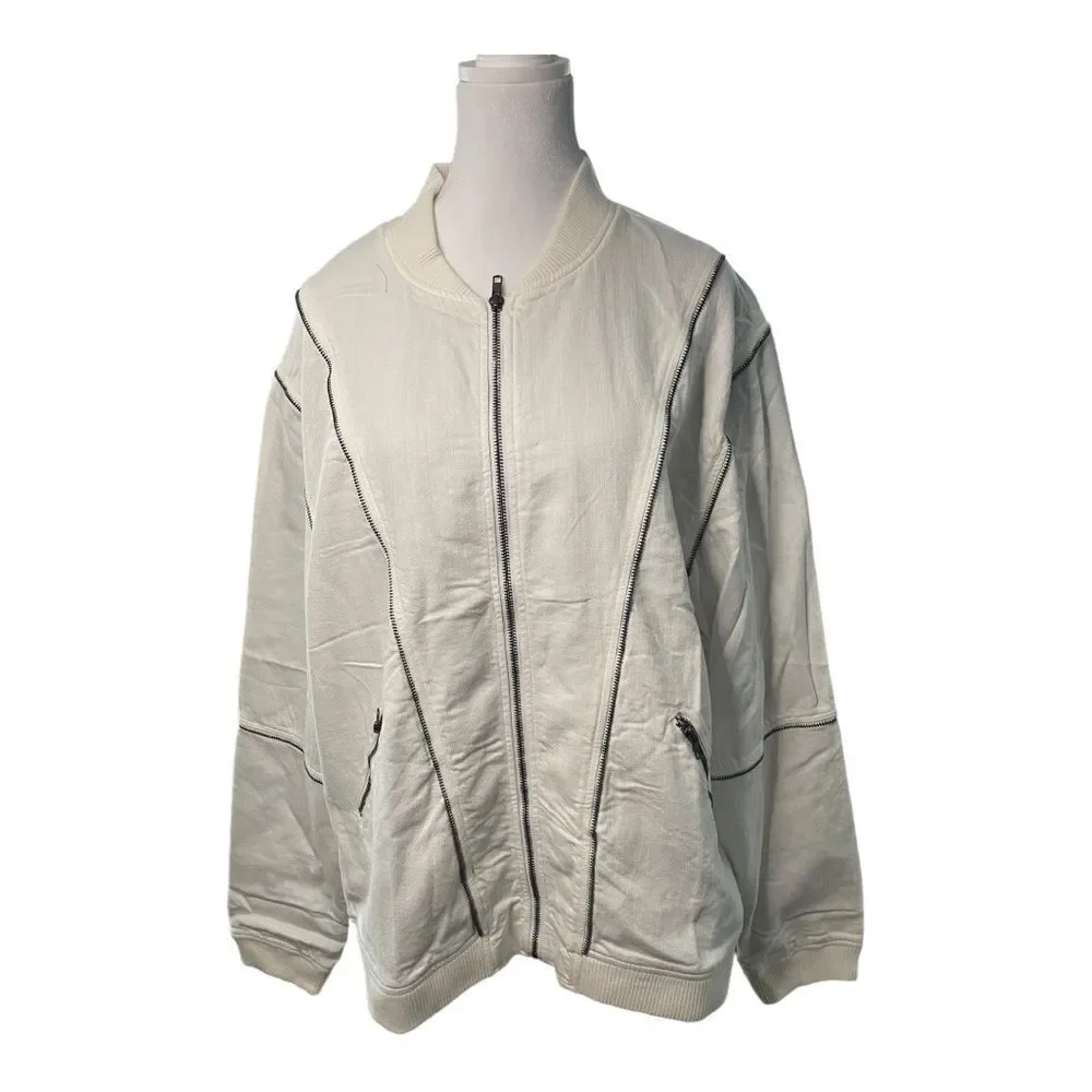 5133 FREE PEOPLE X SANDRINE ROSE WHITE JACKET WUTH ZIPPER‎ ACCENTS, LG